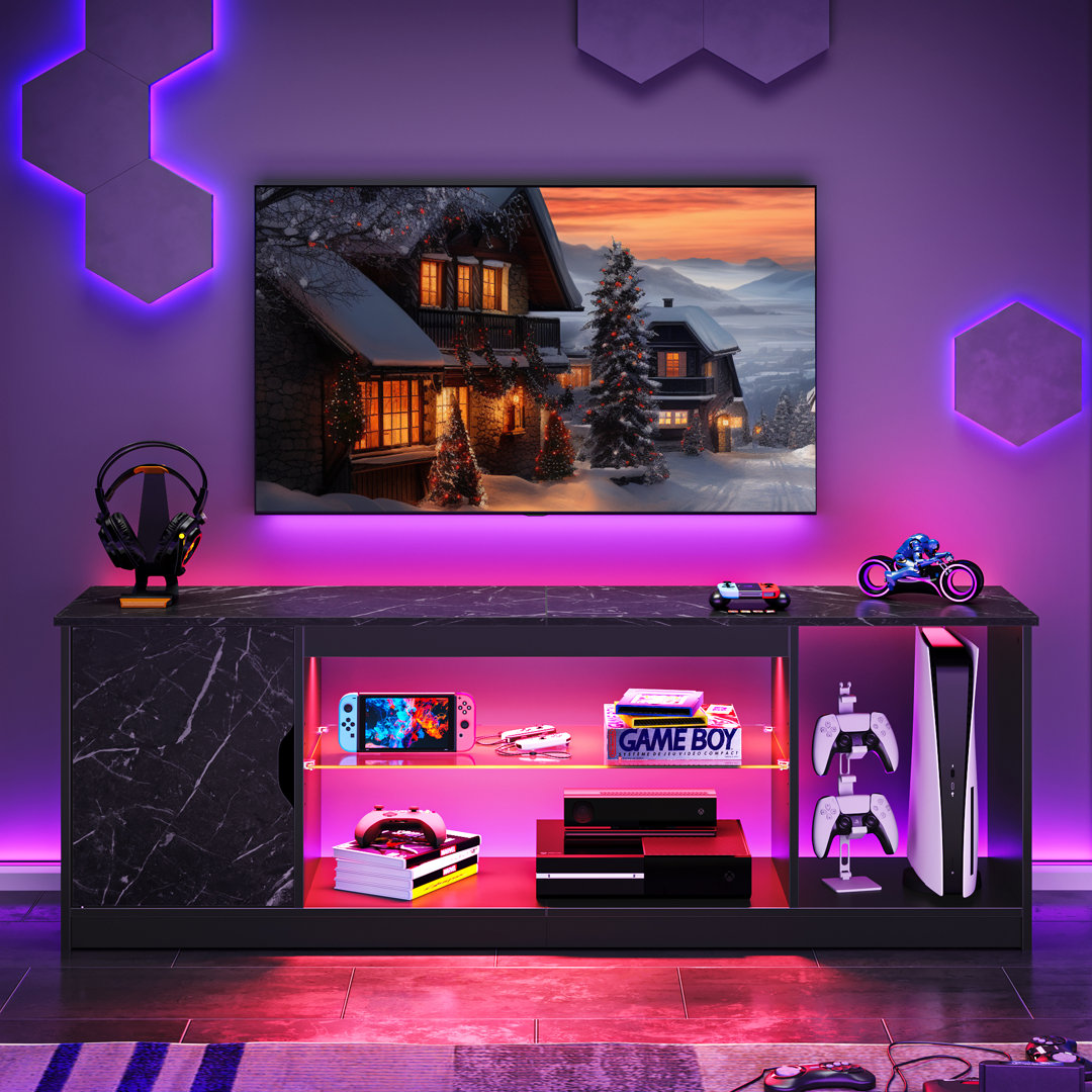 TV-Ständer mit Farben LED Lichtern, Gaming-Entertainment-Center mit Glasregal, Gut für PS5, PS4, TVs bis zu 65" Nabria