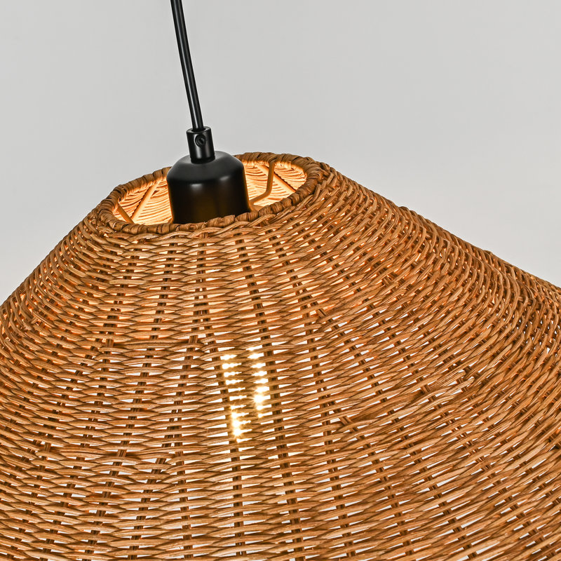 Luminaire suspendu surdimensionné en rotin 1 lumière Aalayah, Brun, Noir mat, H 9,06 po x l 23,62 po x P 23,62 po