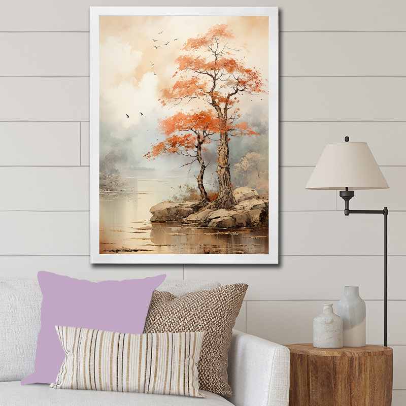 «Beige Tones Maple Tree I», reproduction sur toile, Cadre photo blanc, H 20 po x l 12 po x P 1 po