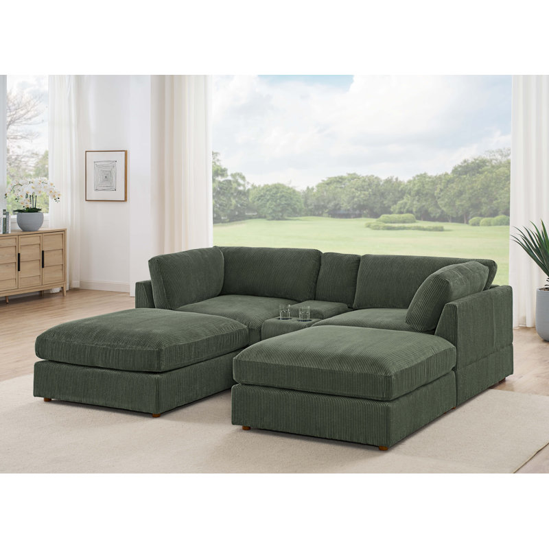 Aroonshire Modular Corduroy Sectional, Dark Green