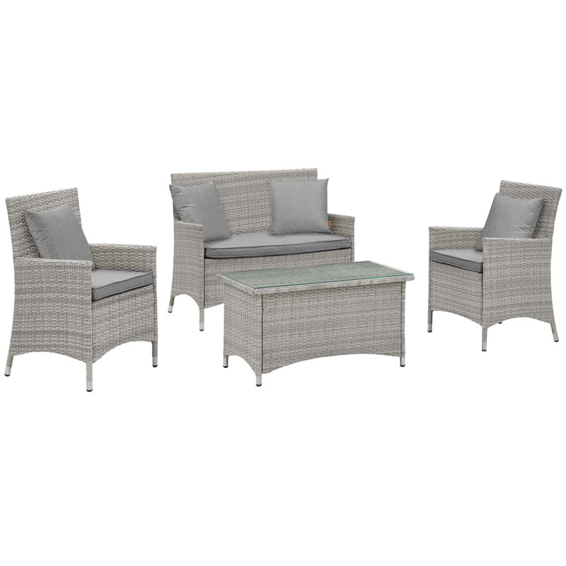 Modway Bridge Rattan 4-piece Outdoor Patio Set with Cushions, Gray