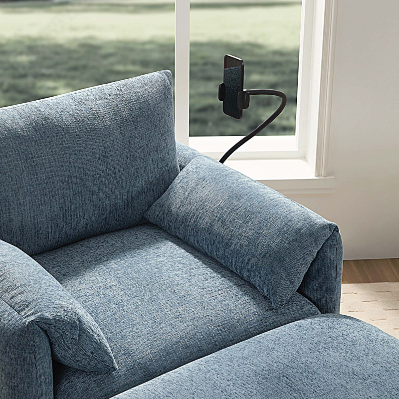 Canapé simple de 38 po avec repose-pieds de rangement, support de téléphone réglable, chargeur USB et accoudoirs en forme d'oreiller, chaise longue à siège large