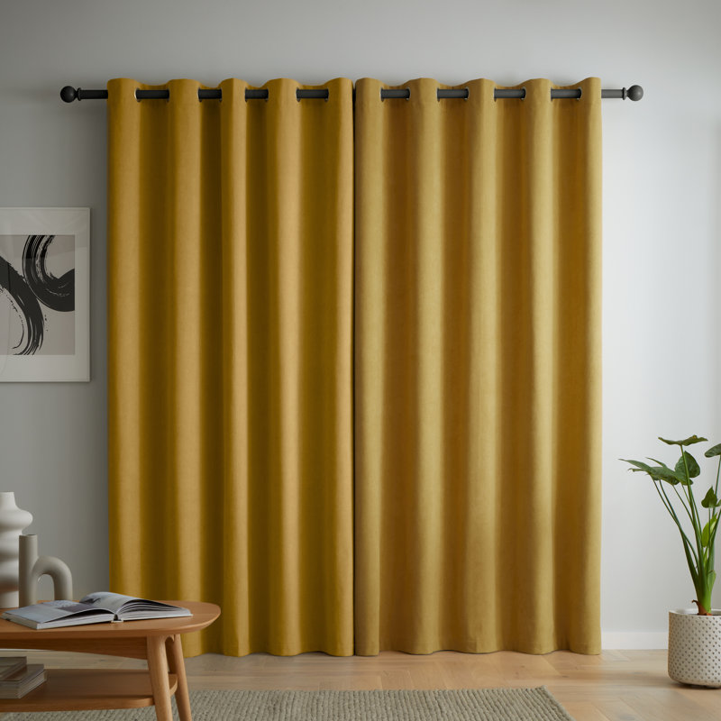 Wilson Blackout Thermal Curtains, Yellow, 229cm Width x 229cm Drop