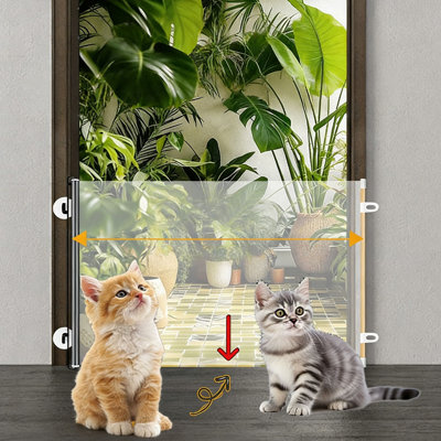 No-Drill Retractable Pet Fence, 55.11x15.74 inches, Clear