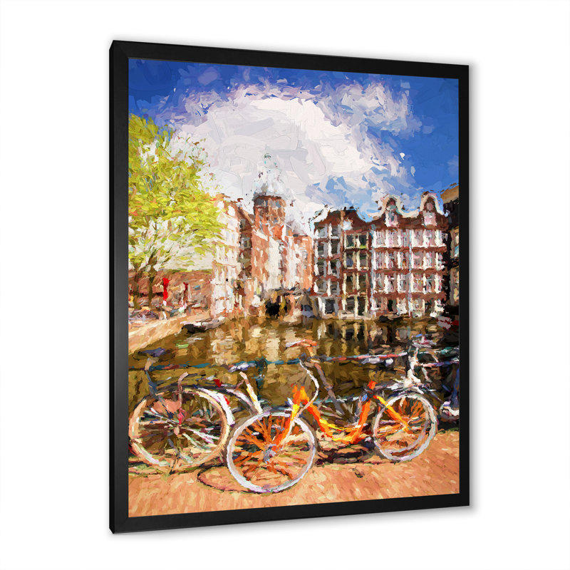 «Vintage Bikes In Amsterdam Street - Cabin & Lodge», reproduction d'art sur toile, H 20 po x l 12 po x P 1 po