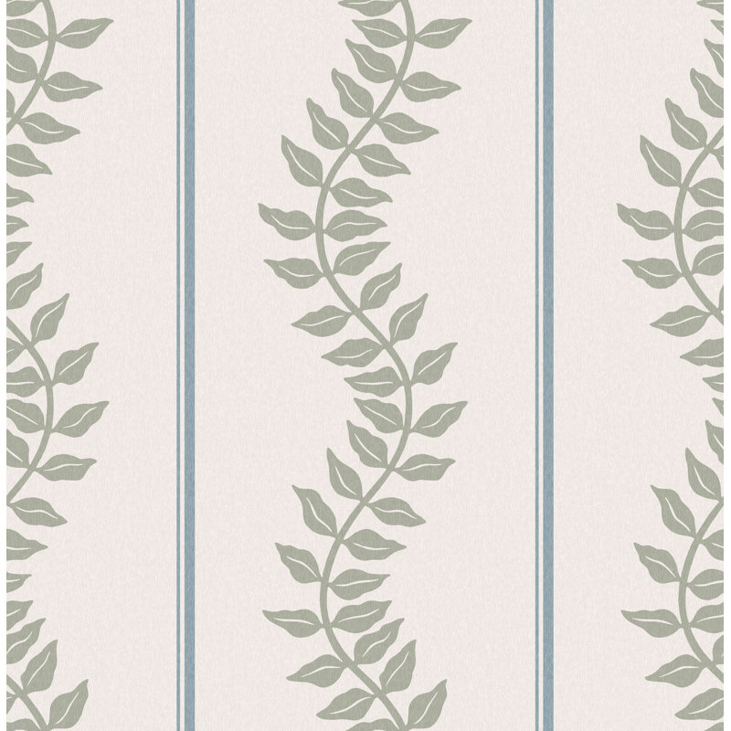 Graham & Brown Laurel Leaf Stripe Sky & Green Wallpaper