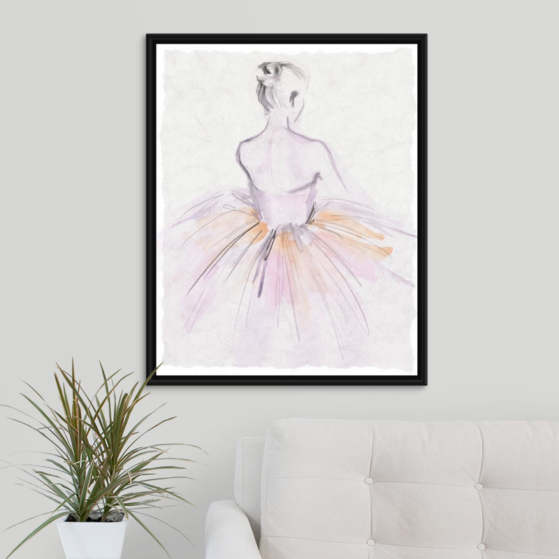« aquarelle ballerine ii », peinture sur toile, H 31,7 po x l 25,7 po x p 1,75 po, Cadre flottant noir