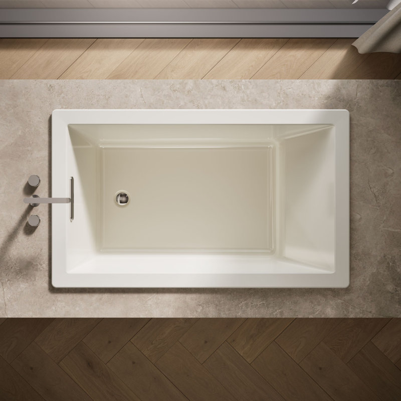 Underscore 60" x 36" Acrylic Drop-In or Undermount Soaking Bathtub with Integral Lumbar Support, Biscuit
