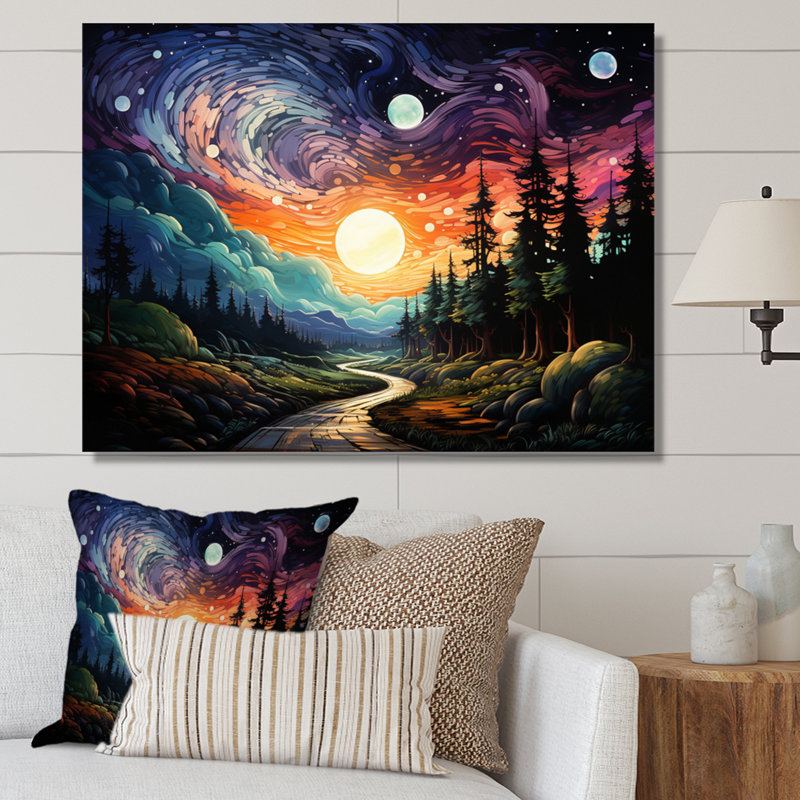 Colourful Northernlights Road To Infinity II - Landscapes Wall Art Prints, H 34 po x l 44 po, Cadre photo blanc