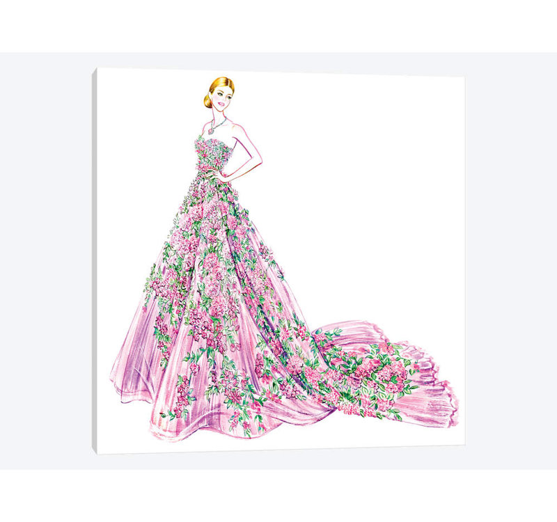 «Pink Floral», impression sur toile, H 12 po x l 12 po x P 1,5 po, Toile tendue, Pas de tapis