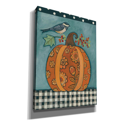 "Motif de citrouille et d'oiseau" par Bernadette Deming, art mural sur toile
