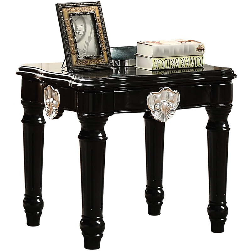 Table de bout rectangulaire noire avec design et bois de peuplier