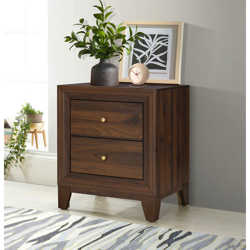 Walnut Finish Nightstand With 2 Ample Drawers