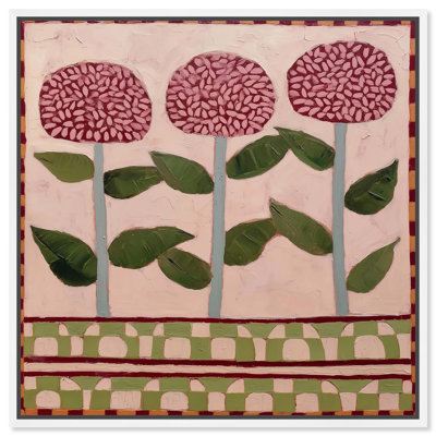 Motif de pétales à motif I, art mural floral rose par Art Remedy, cadre blanc, 24 x 24