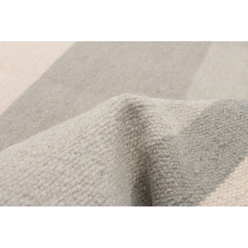 Tapis rayé kaki clair en laine tissé à plat à la main Gunne