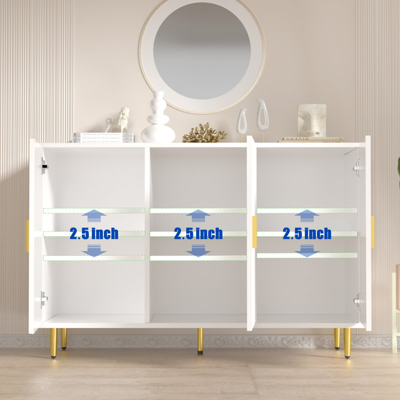 Sideboard Buffet Cabinet, Accent Coffee Bar Cabinet With 3 Doors, Entryway Cabinet For Living Room, Kitchen, Hallway, White