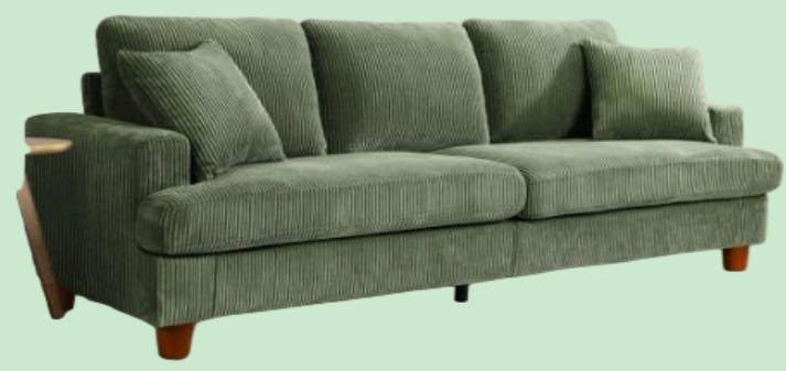 Corduroy Sofa Set with 2 Throw Pillows, Deep-Seated Upholstered Couch with Square Arms, Cosy Living, 3