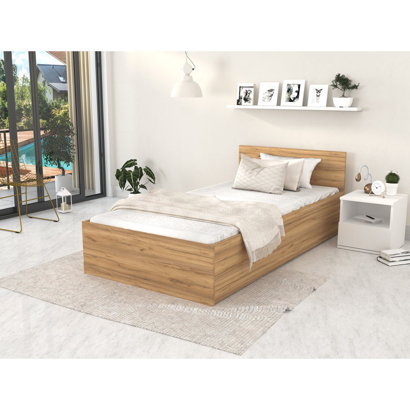 Audrienna Solid Wood Bed, Oak, European Single (90 x 200cm)