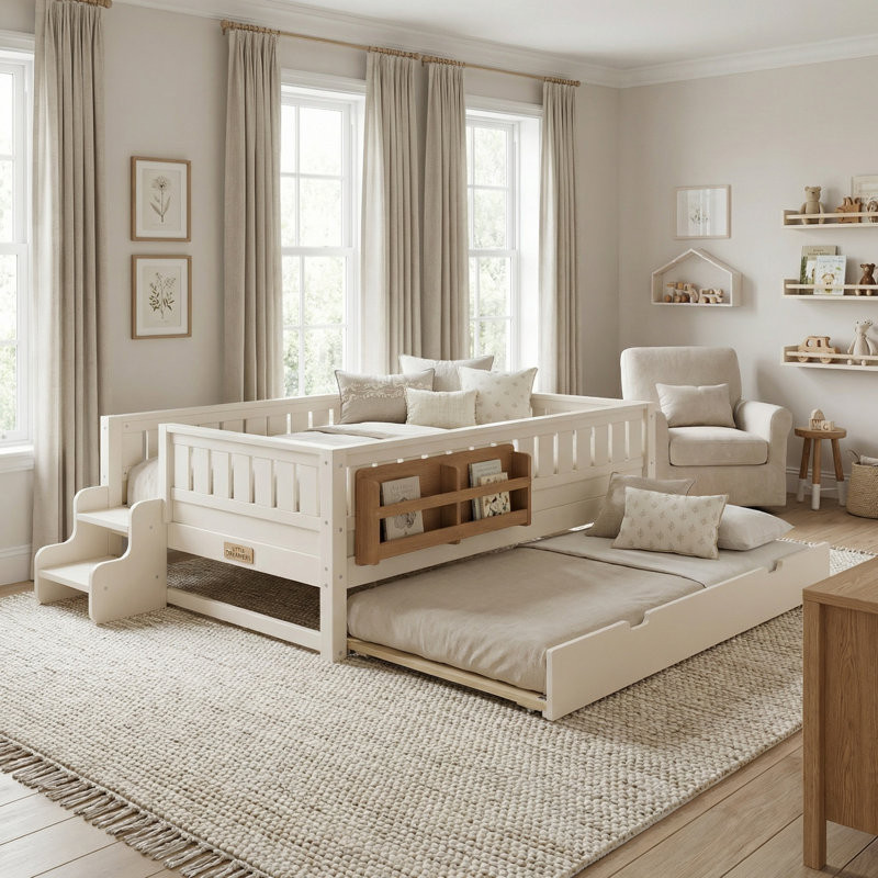 Lit multifonctionnel pour enfants en pleine croissance, Lit double, Beige