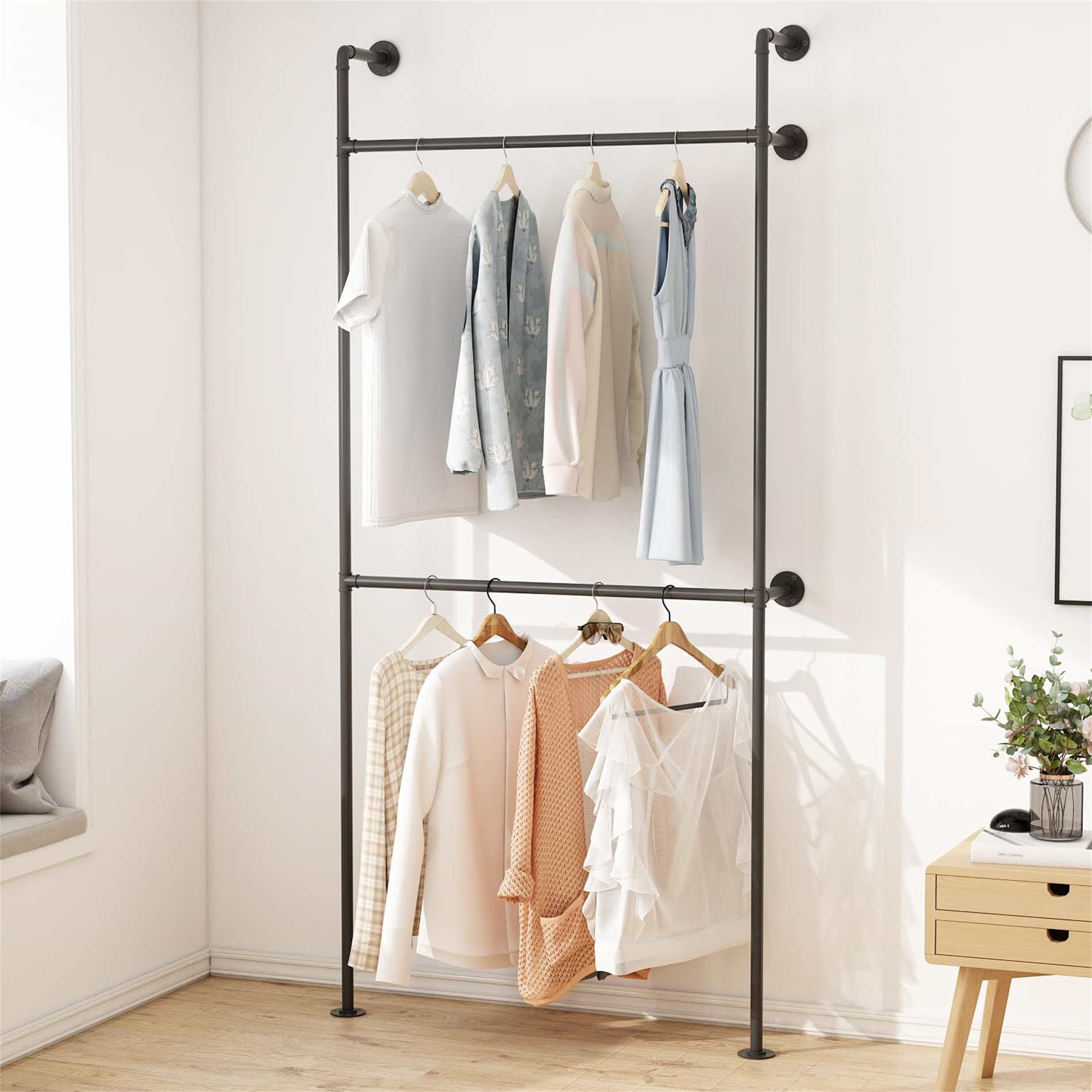 Rebrilliant Industrial Pipe Clothing Rack, Heavy Duty Metal Clothes ...