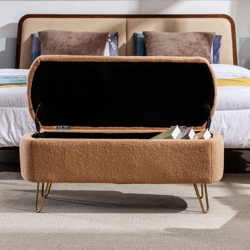 Banc de rangement en fausse fourrure Camel