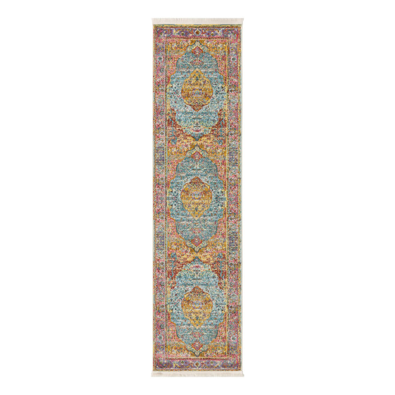 Folmar Abstract Indoor Rug, Runner 2'2" x 6'1", Pink/Orange/Blue