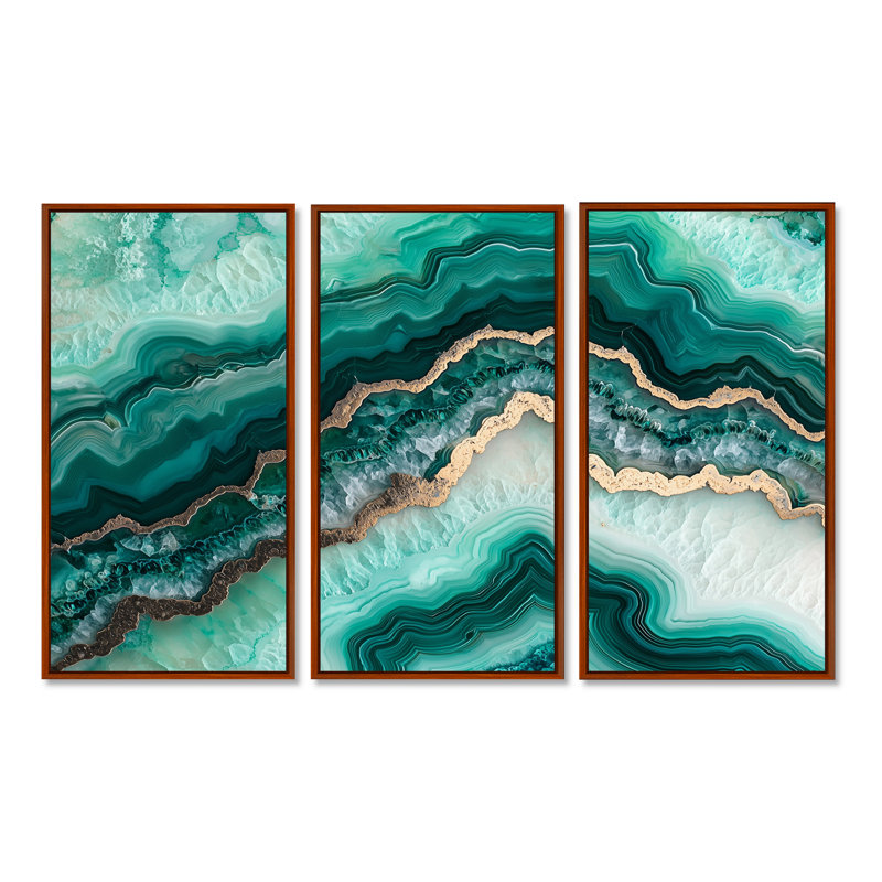 Ensemble de décoration murale Agate Dream River X, Reproduction avec cadre flottant, Brun, H 28 po x l 36 po