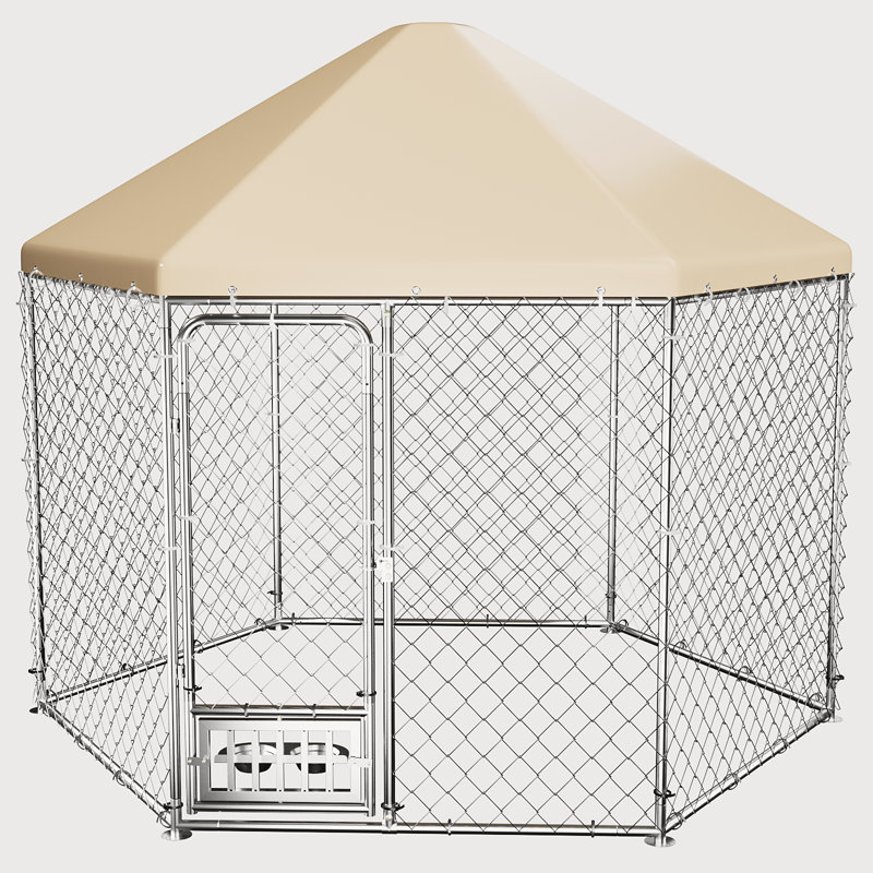 Chenil d'extérieur pour chien avec toit, grand chenil avec bols pour chien, enclos extérieur pour niche avec verrou sécuritaire (9,2 x 8 x 7,7 pi)