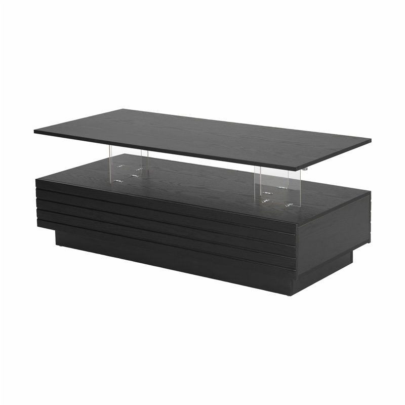 Rectangular LED Lights Coffee Table with 2 drawers, Black