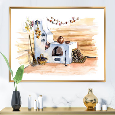 Poêle russe à l'intérieur de la cabane russe - Peinture sur toile