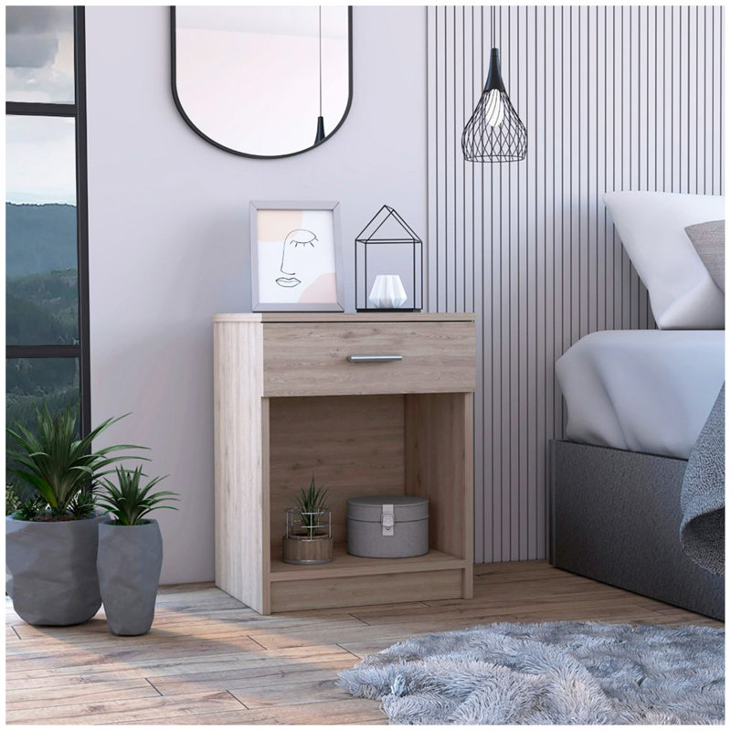 Table de chevet 1 tiroir 1 lumière gris clair