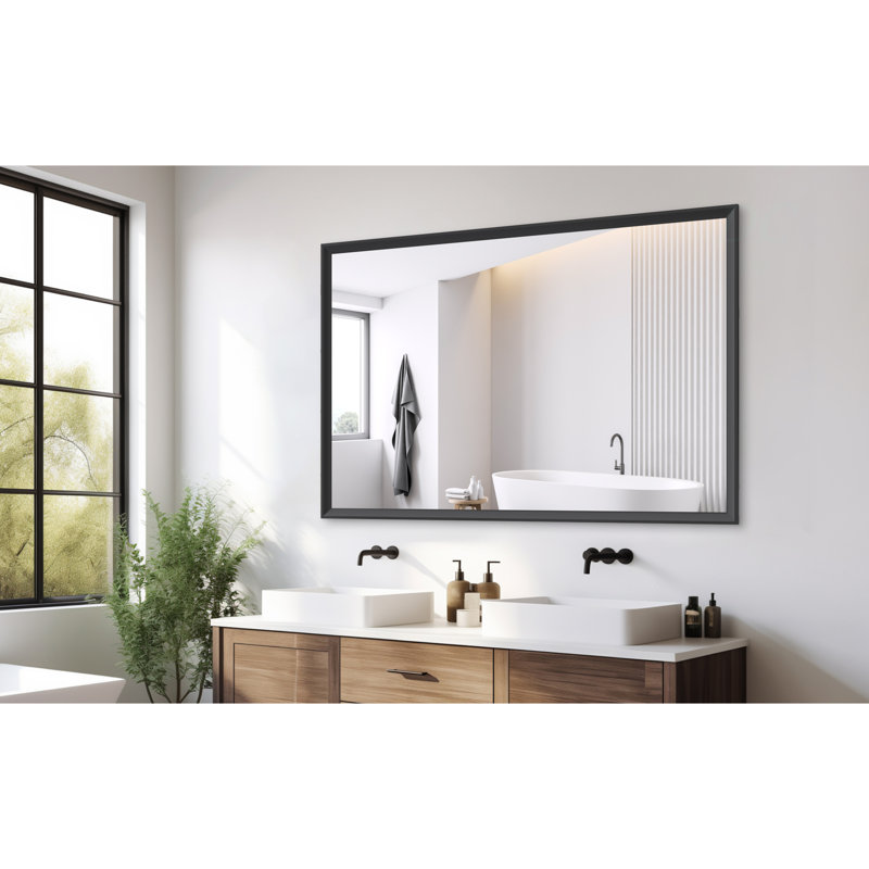 Miroir de salle de bain rectangulaire surdimensionné de 60 po x 40 po avec cadre noir et grands miroirs muraux décoratifs pour salle de bain Miroir mural vertical ou horizontal avec cadre en aluminium