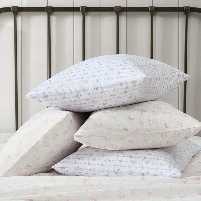 Wrangler Printed Cozy Novelty Sheet Sets, Full Sheet Set with 2 Pillowcases, Steer Head Stripe Blue
