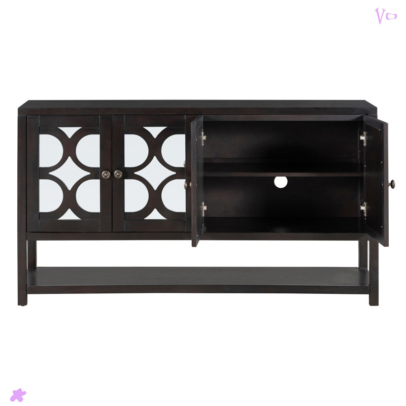 Elegant Retro Console Table/Storage Cabinet/Sideboard With Mirrored Doors, Espresso