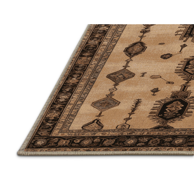 Tapis beige lavable à la machine, Rond 7 pi