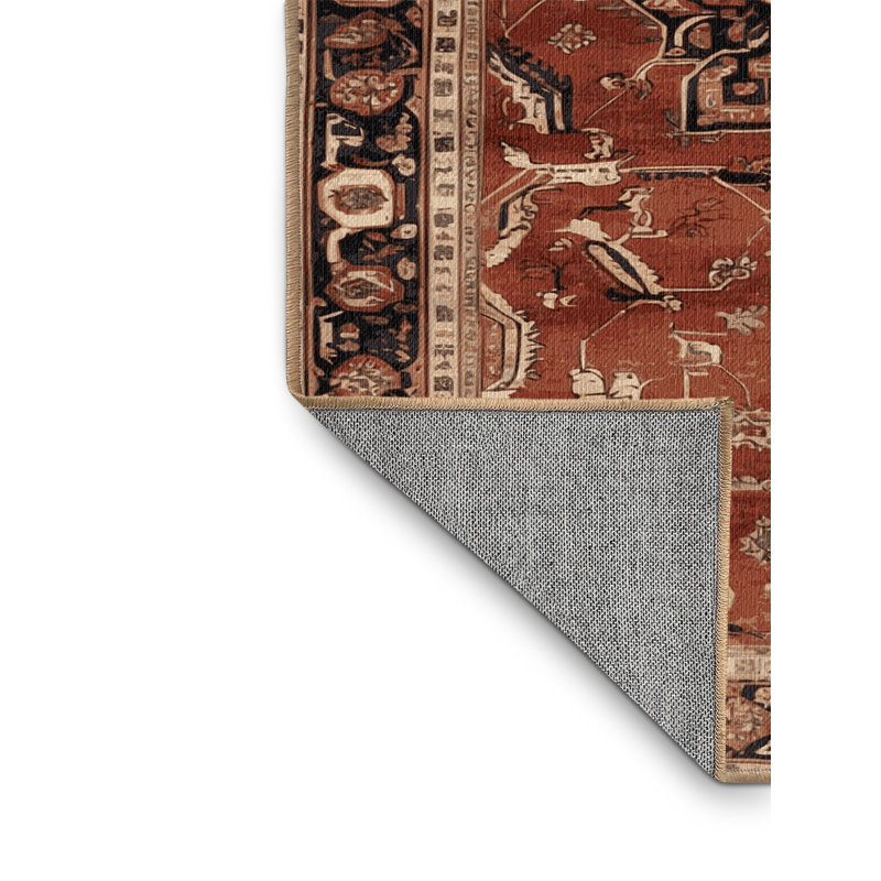 Machine Washable Persian Brown Area Rug, Round 5' x 5'