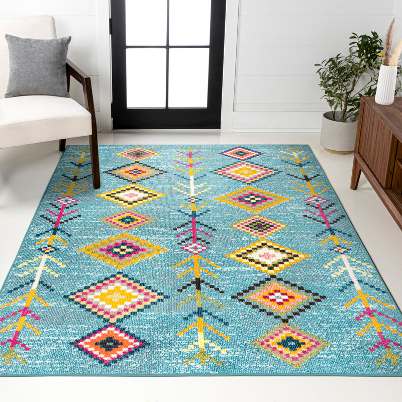 Tapis bleu clair / multicolore Bosswick, Rectangulaire 3 pi x 5 pi