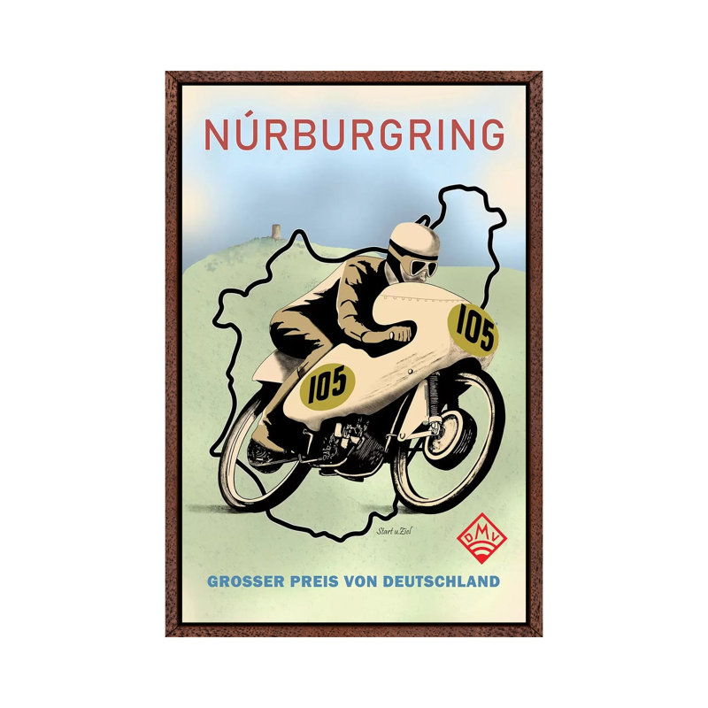 Nurburgring Motor Racing 1949 by Mark Rogan - Print on Canvas, 101.6cm H x 66.04cm W x 3.81cm D, Classic Brown Wood Framed