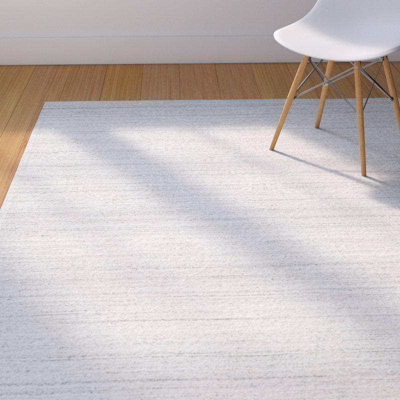 Tapis gris clair en laine et viscose à nœuds tissés à la machine Winsett, Rectangle 6 pi x 9 pi