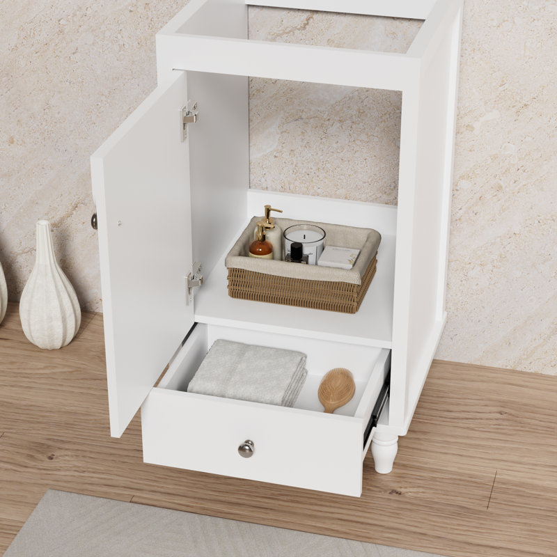 Base de meuble-lavabo autoportant de 18 po seulement, lavabo non inclus, rebord ondulé décoratif, Blanc