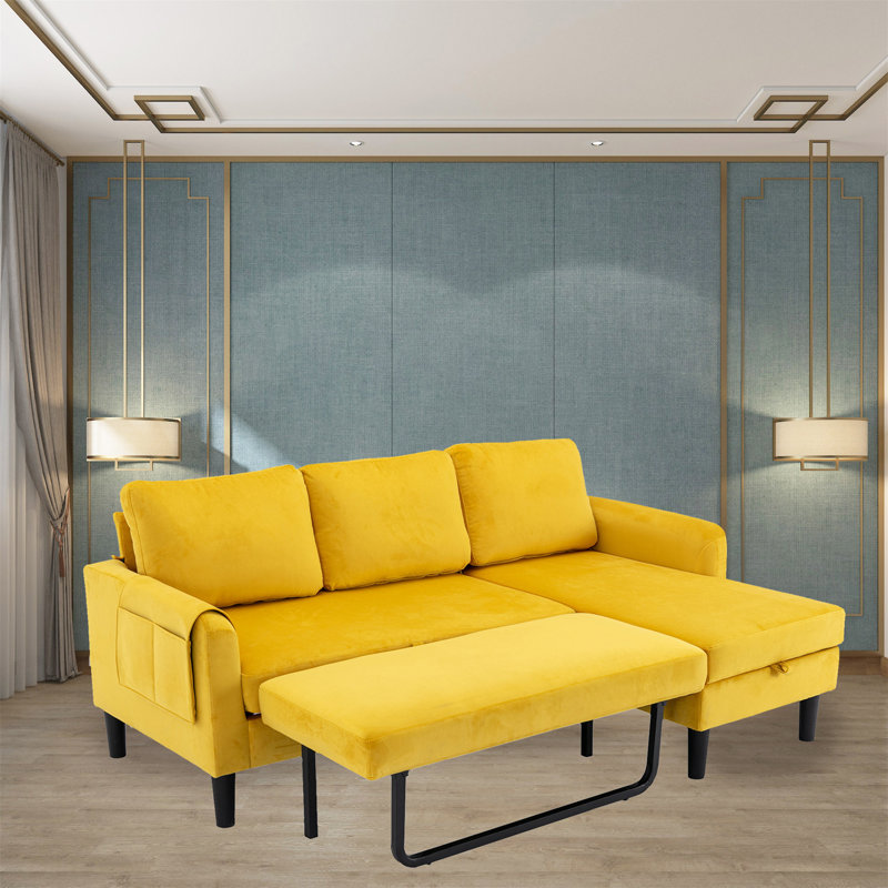 Kianie Upholstered 72.4'' Sofa & Chaise, Mustard Polyester Blend