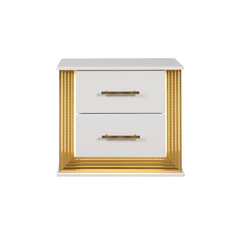 Obsession Contemporary Style 2-Drawer Nightstand Made With Wood & Gold Finish  Same As B009P152663 (CA Inventory)