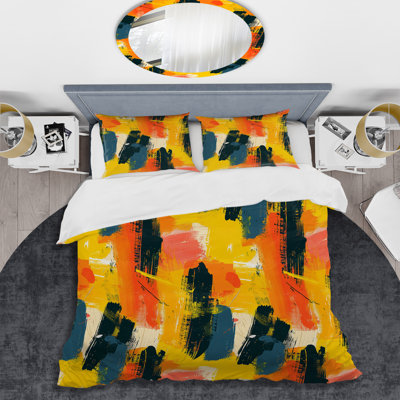 Yellow Brush Strokes - Modern Duvet Cover Set