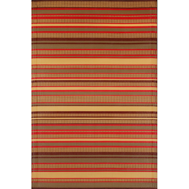 Striped Warm Brown Outdoor Mat, Rectangle 5' x 8'