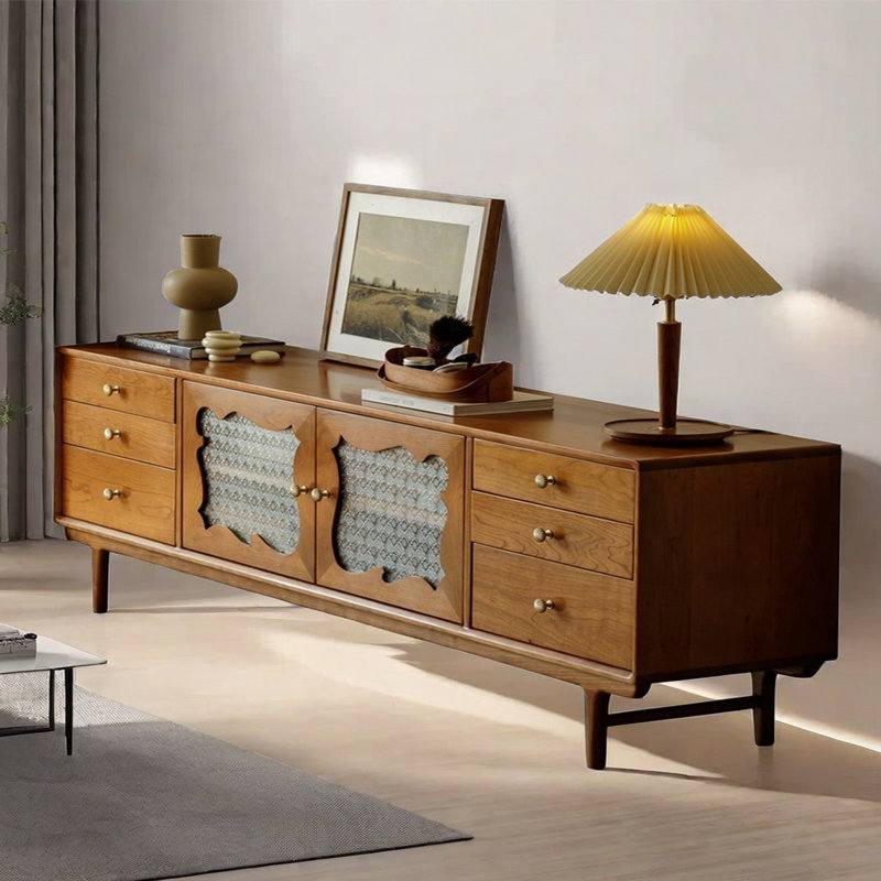 Meuble télé en bois de cerisier style français, 86.61"