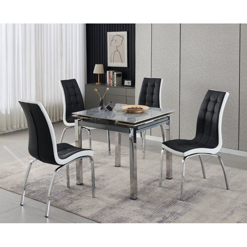 Piccolo Sintered Stone Extending Dining Table with 4 Vienna Chairs, Black
