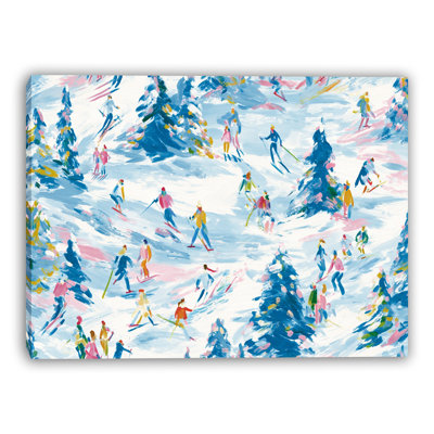 «Colorful Skiers in Winter - Playful Snow Mountain Scene», art mural sur toile