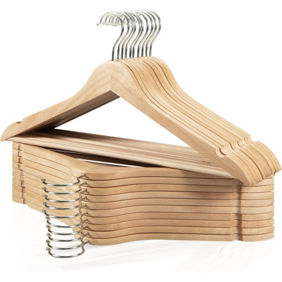 Wooden Coat Hangers, Natural Wood Suit Hangers With Non Slip Pant Bar, Clothes Hangers For Shirts, Jackets, Dress, Pant