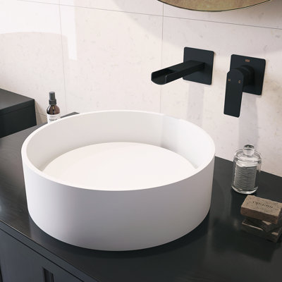 Lavabo de salle de bain rond fait à la main blanc mat L 16 po x l 16 po x H 5 po Anvil