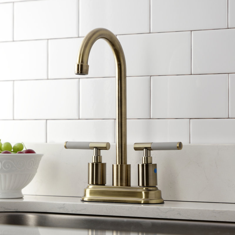 Kingston Brass Kaiser Two-Handle 2-Hole Deck Mount Bar Faucet, Antique Brass